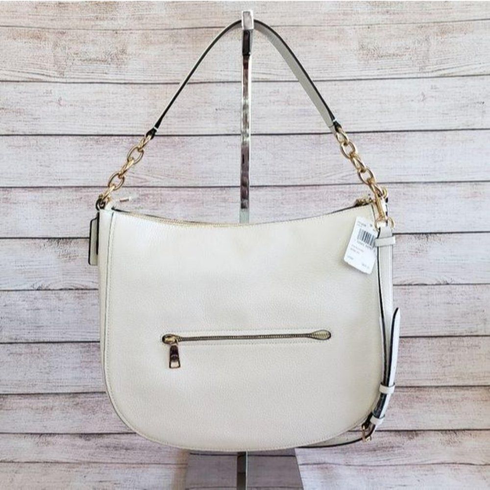 Coach Studded Elle Hobo Refined Pebble Leather Shoulder Crossbody Handbag Chalk - Picture 6 of 15